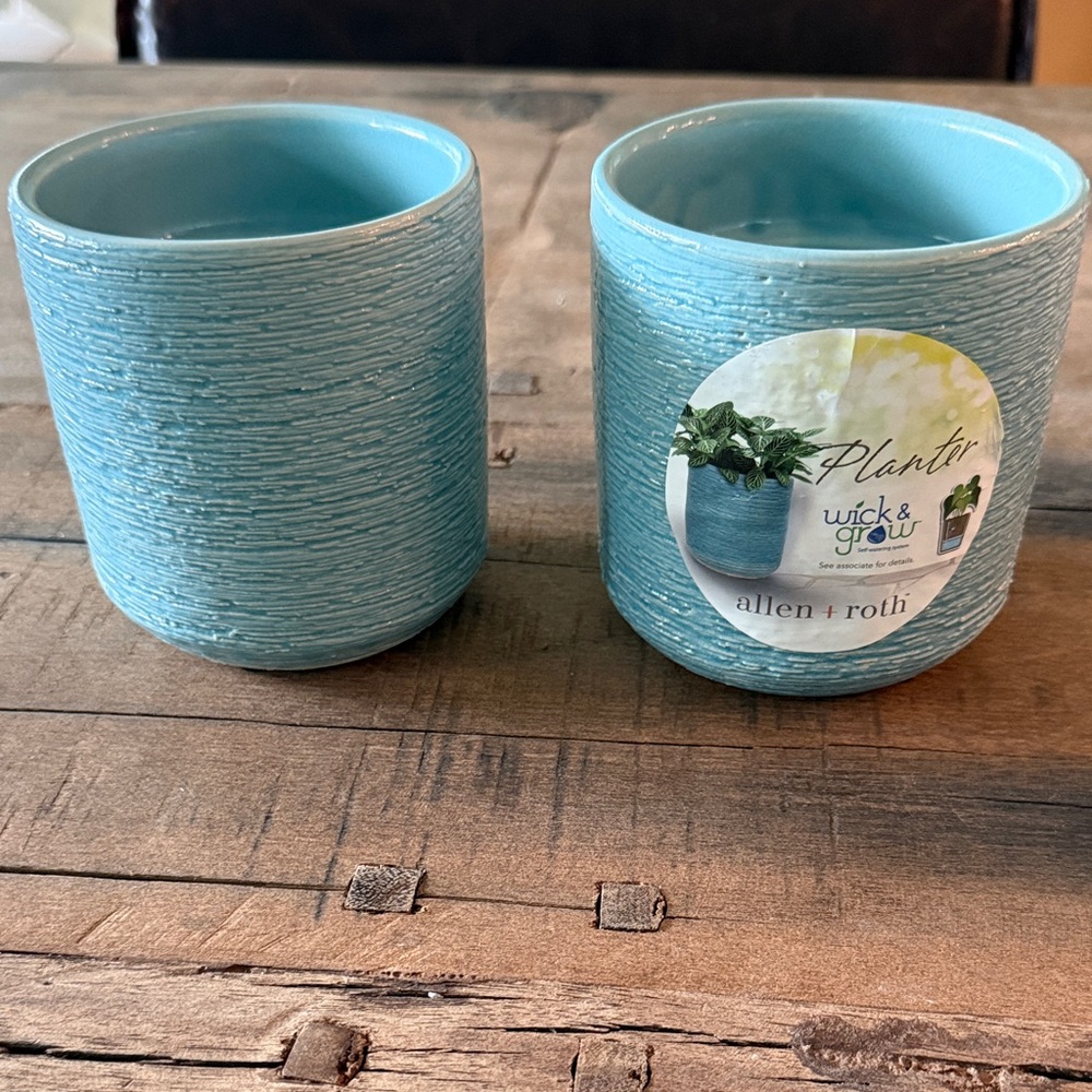 Aqua Textured Ceramic Planter - Set of 2